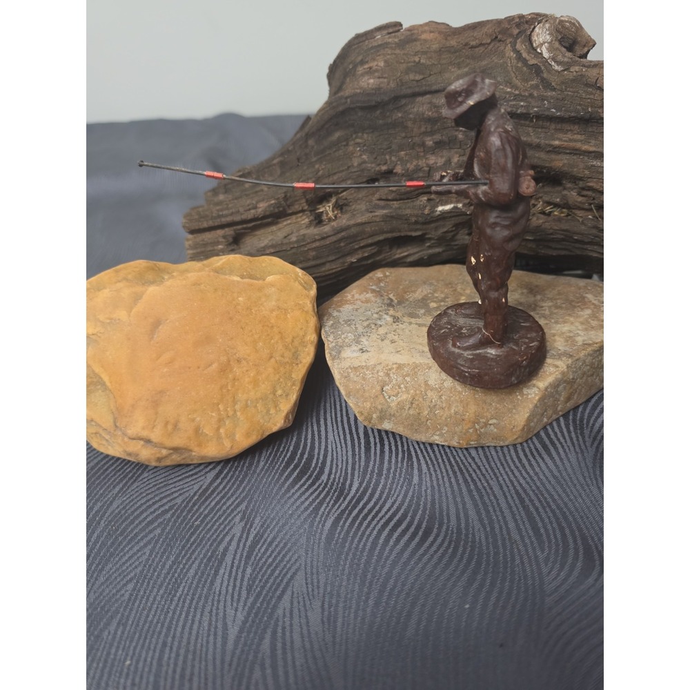 Vintage Fly Fisherman 1980s Design Gifts International Figurine Walnut Pecan...